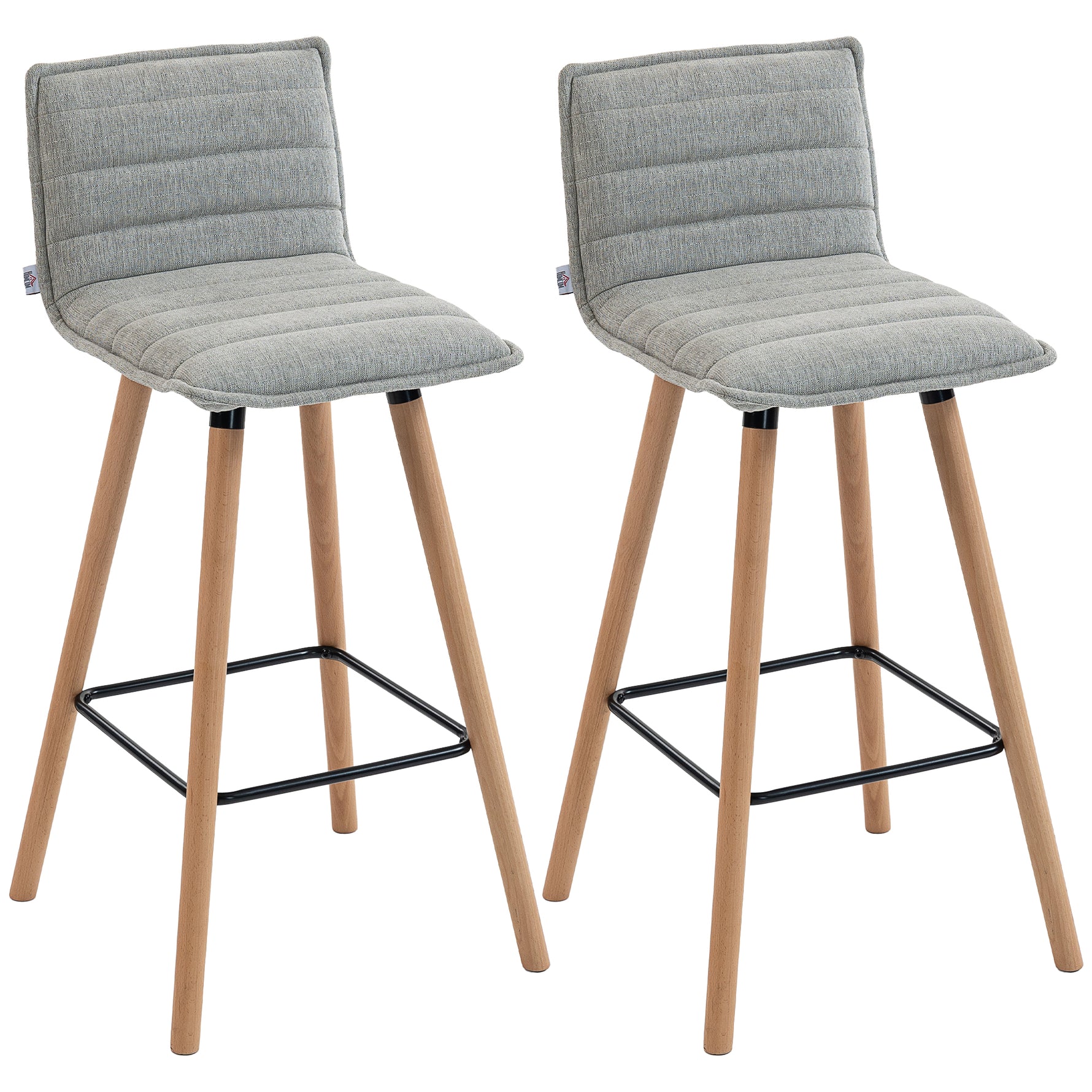 Lot de 2 tabourets de bar, chaises de bar, assise rembourrée, dossier et repose-pieds, 48 x 48 x 99,5 cm, gris
