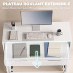 Bureau d'Ordinateur Extensible 100 cm avec 2 Tiroirs, Bureau avec Rangement, Style Moderne, Blanc