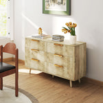 Commode 6 tiroirs scandinave avec poignées et pieds de pin, pour chambre à coucher, salon, couloir, 120x40x76cm, chêne