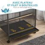 Cage oiseau sur pied cage sur roulettes avec balançoire, perchoirs et plateau coulissant 48 x 46 x 78 cm en acier noir