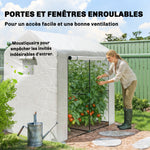 Serre de jardin PE, serre de balcon, bâche renforcée 135 g/m², châssis en acier, porte zippée, 200 x 140 x 200 cm, blanc