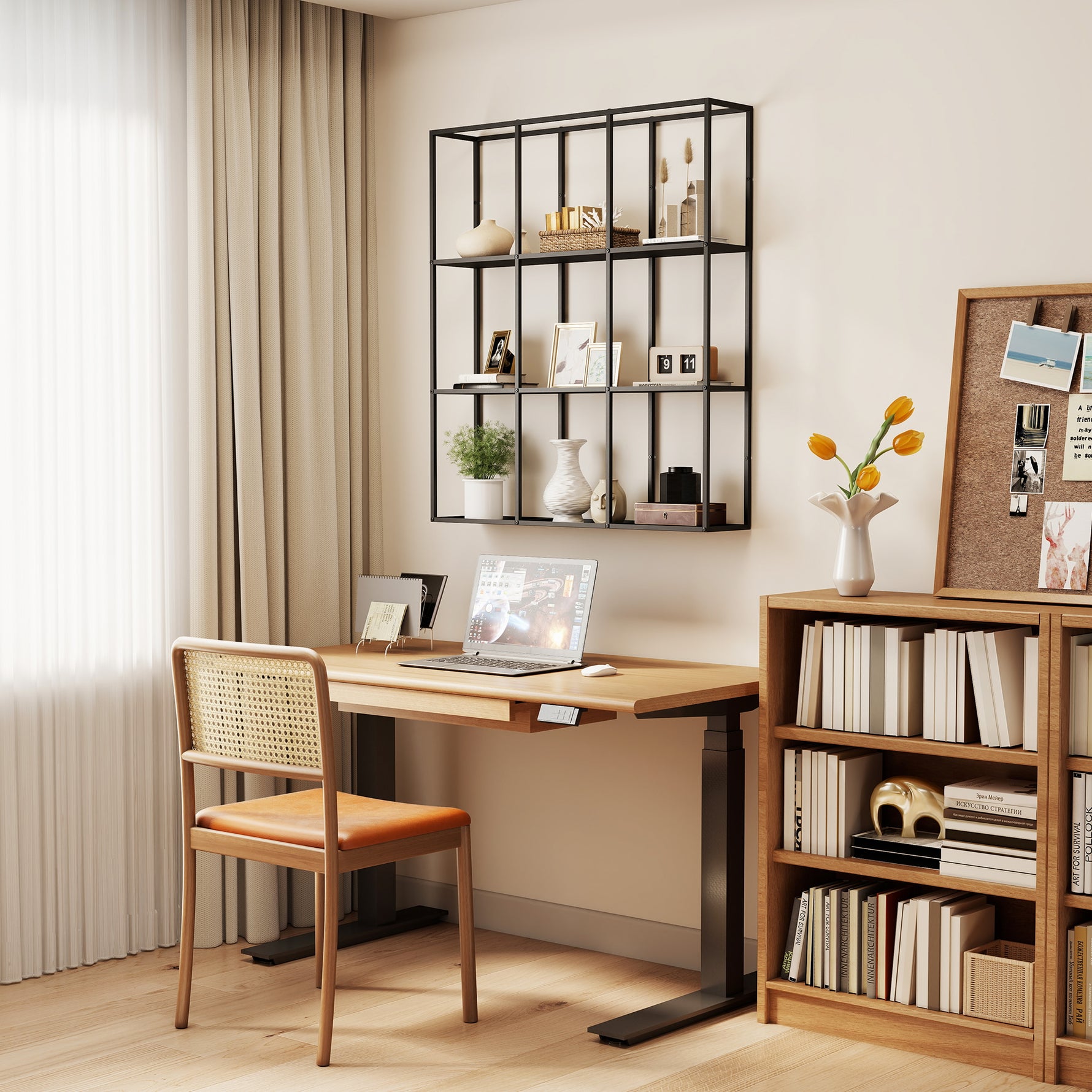 Étagère Murale Industrielle 9 Compartiments, Étagère Modulaire en Métal pour Objets de Collection, 87,5x18x100cm Noir