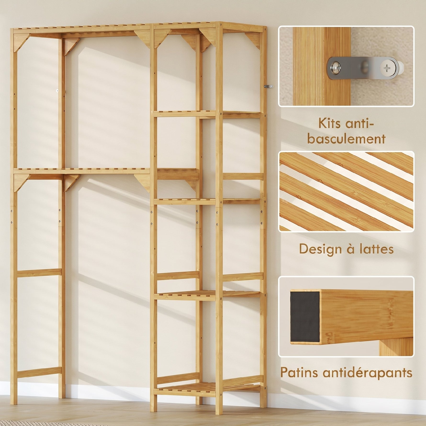 Étagère au-dessus de Machine à Laver en Bambou, Meuble de Salle de Bain Moderne avec Étagères Réversibles, Bois Naturel