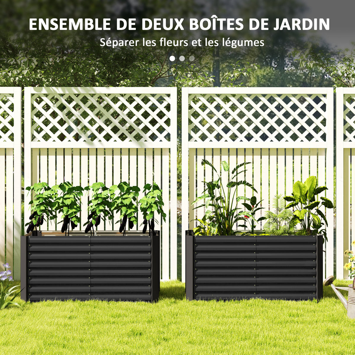 Lot de 2 lits de jardin surélevés carrés potagers cadre en acier galvanisé fond ouvert 120 x 60 x 60 cm gris foncé