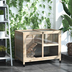 Cage à lapin clapier sur roulettes petit enclos animaux en bois massif 2 étages toit ouvrant plates-formes 91,5 x 53,3 x 73 cm bois naturel