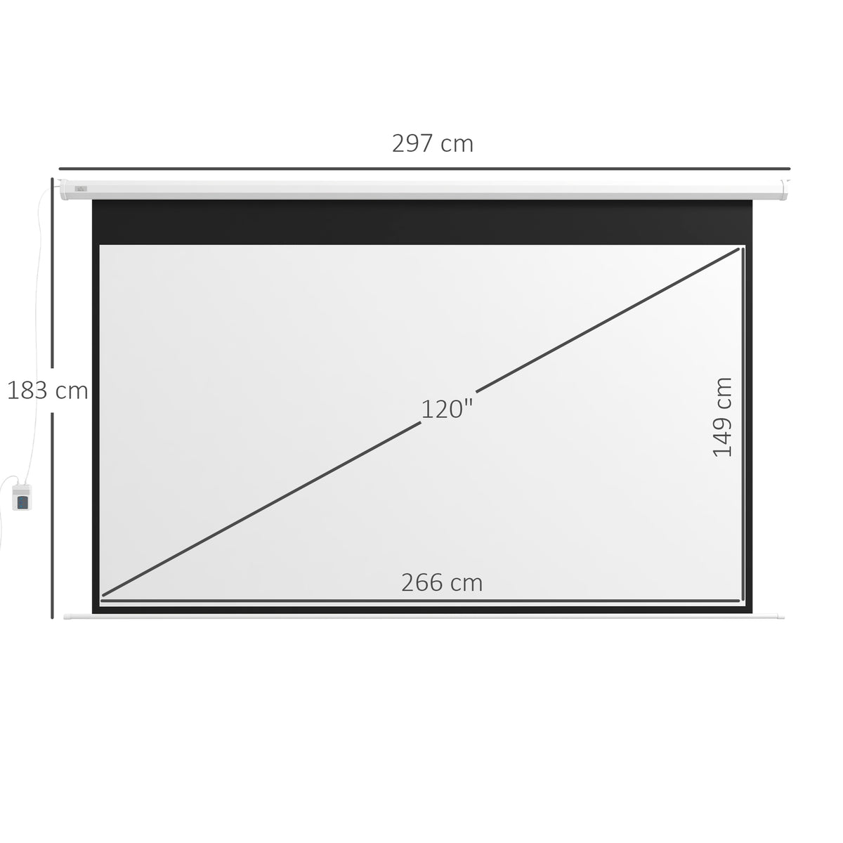 Écran de projection motorisé 120 pouces, 16:9 4K HD, fixation mural ou plafond avec télécommande, 293,5L x 8l x 176H cm
