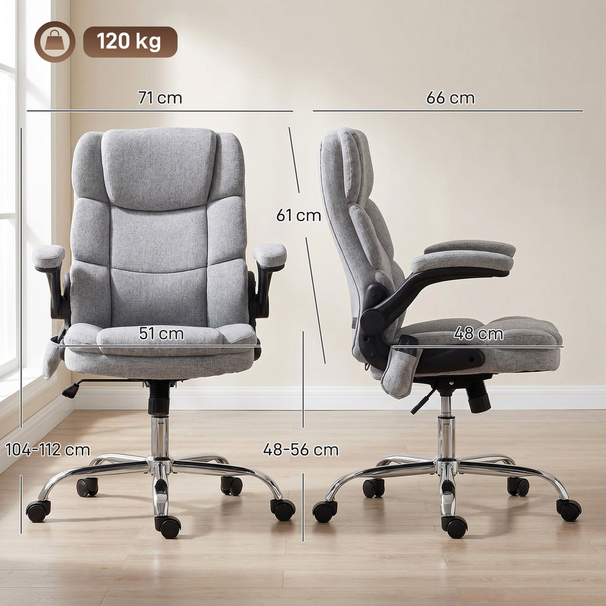 Fauteuil de bureau massant et chauffant, chaise de bureau ergonomique avec hauteur réglable, fonction à bascule, gris