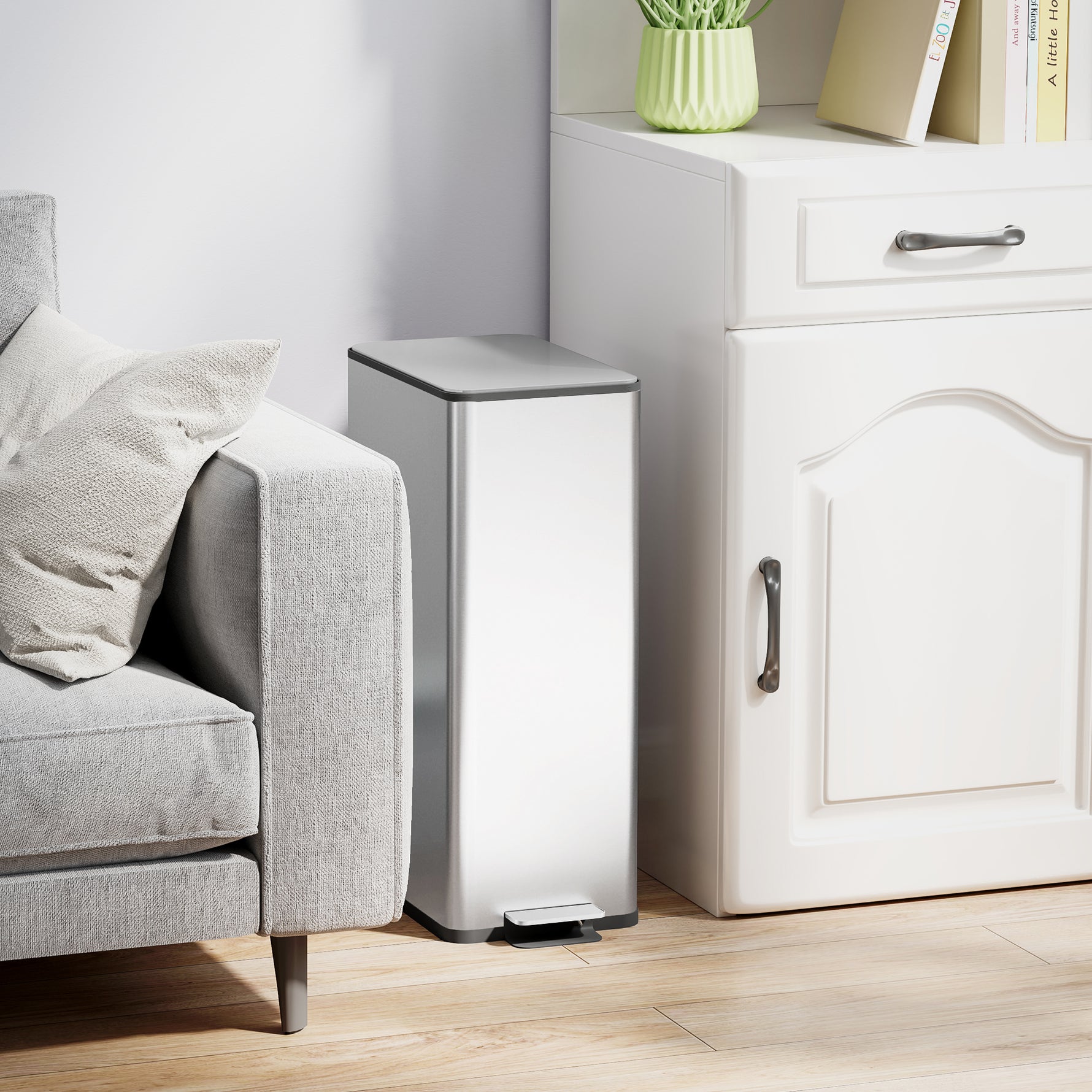 Poubelle de cuisine 20L, en acier inoxydable avec couvercle à fermeture douce, compacte avec seau intérieur amovible