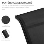 Lot de 2 bains de soleil chaise longue design contemporain table basse plateau verre trempé métal époxy textilène noir