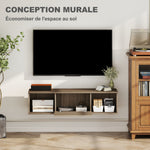 Meuble TV suspendu, Armoire murale avec 2 compartiments ouverts et porte rabattable, 120 x 30 x 29,5 cm, marron