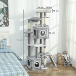Arbre à chat tour de jeux pour chats centre d'activités 2 niches plateformes hamac échelle et 4 pompons 165 cm gris