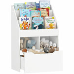 Boekenkast met opbergruimte, 3 planken, 2 nissen, grote lade, hout, wit