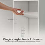 Bibliothèque meuble de rangement 6 niveaux avec 3 étagères réglables et placard, style moderne 40 x 30 x 156 cm blanc