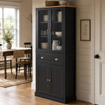Buffet meuble cuisine rangement armoire de cuisine 4 portes dont 2 portes vitrées et 1 tiroir étagères réglables - noir
