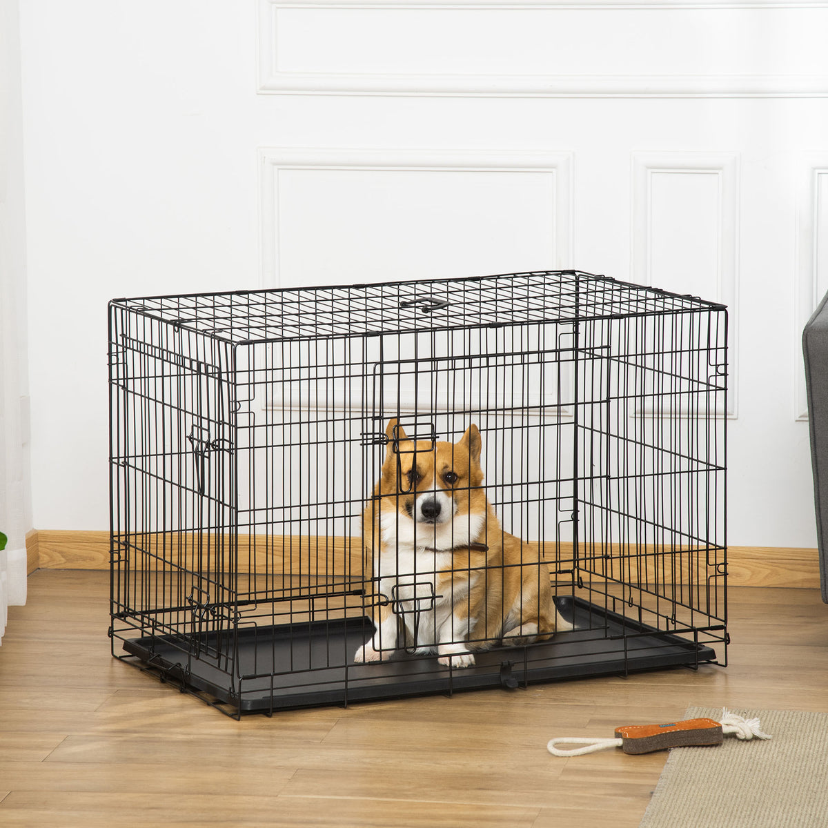 Lot de 2 cages pour chiens caisse de transport pliante pour chien en acier noir 92 x 57 x 62,5 cm