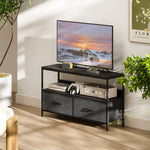 Meuble TV, meuble télé pour téléviseur jusqu'à 47 pouces avec 2 tiroirs et pieds en acier, 98 x 29 x 56 cm, gris foncé
