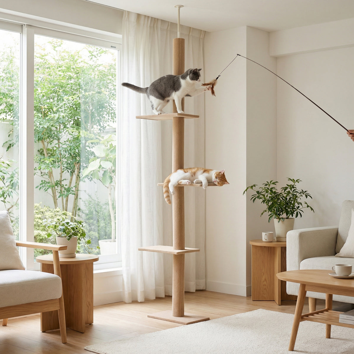 Arbre à chat poteau à griffer hauteur réglable dim. 43L x 27I x 228-260H cm 4 niveaux d'activités marron
