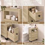 Badezimmer-Aufbewahrungsmöbel auf Rollen WC-Schrank Toilettenregal offenes Regal 2 Schubladen 16 x 52 x 71,5 cm Eiche