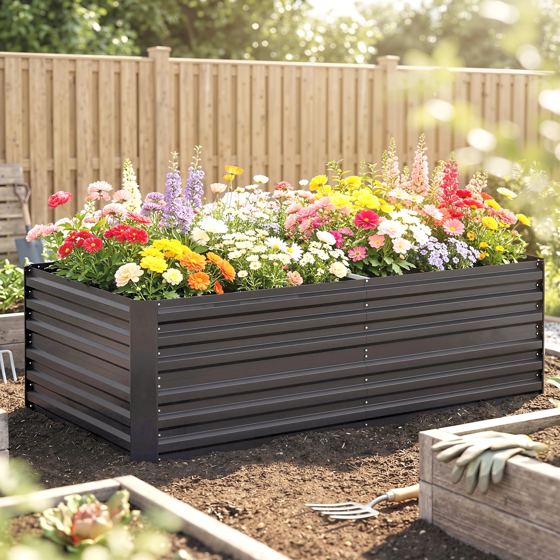 Carré potager de jardin rectangulaire tubes de renforcement acier galvanisé 180 x 90 x 59 cm