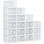 Meuble de rangement modulable, 18 cubes, meuble à chaussures empilables, vêtements, livres, jouets, blanc et transparent