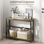 Console meuble étroite à 2 niveaux style industriel avec prises de courant et USB, 100 x 24 x 75 cm, marron