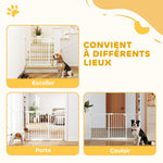 Barrière de sécurité animaux porte fermeture automatique système de double verrouillage sans perçage 3 extensions blanc