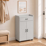 Meuble à Chaussures, Armoire à Chaussures avec 2 Portes, Tiroir, 5 Compartiments et Étagères Réglables, Gris