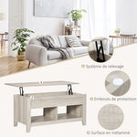 Table basse plateau relevable, table de salon avec étagères et compartiment caché,105 x 50 x 49-62,5 cm pour salon, chambre, aspect chêne clair