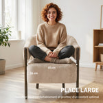 Fauteuil de salon en chenille, chaise rembourrée, assise large, dossier ergonomique, accoudoirs, 71x63,5x78,5cm, beige