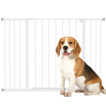 Adjustable Dog Safety Gate 76-107 cm, with 2 Extensions (10/15 cm), One-Handed Opening, No Drilling Required, White