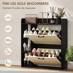 Meuble à chaussures 15 paires, armoire à chaussures moderne avec 2 tiroirs rabattables, 83x24x90,5cm, noir