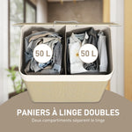 Panier à linge double avec couvercle, panier à linge en bambou 100 L avec poignées en corde