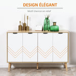 Buffet bas meuble de rangement 2 placards 4 portes motif chevrons étagères réglables 120 x 35 x 77,4 cm blanc