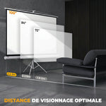 Écran de projection 100 pouces avec support trépied hauteur réglable, écran 4K HD 16:9