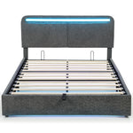 Lit coffre 140 x 190 cm avec éclairage LED, tête de lit réglable, cadre de lit double, sommier à lattes en bois, gris
