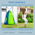 Balançoire nid d'oiseau Ronde avec Tente Amovible Ø 100 cm 4 Anneaux Inclus métal époxy Oxford Haute densité - Vert et Bleu