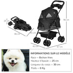Poussette Buggy Pliable Chien Chat Panier Rangement Porte-Gobelets Tissu 300D Oxford Imperméable 4 Roues Noir