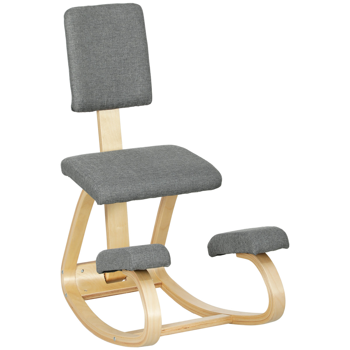 Siège assis genoux, siège ergonomique en bois à bascule avec dossier, chaise à genoux pour bureau à domicile, gris