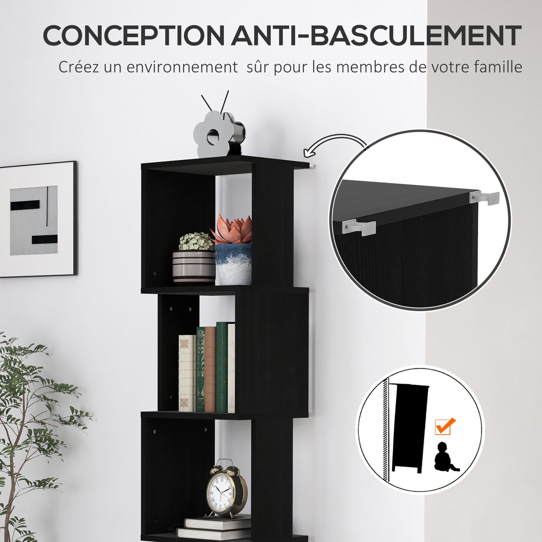 Bibliothèque étagère Design Moderne à 5 Niveaux – Rangement Pratique pour Maison ou Bureau, noir