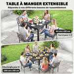 Table de jardin extensible pour 4-6 personnes avec rallonge auto-stockée aluminium avec effet bois 80-160 x 80 cm noir