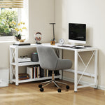Bureau d'angle modulable réversible, bureau avec rangement, étagère de rangement, cadre en métal, 135x110x75cm, blanc
