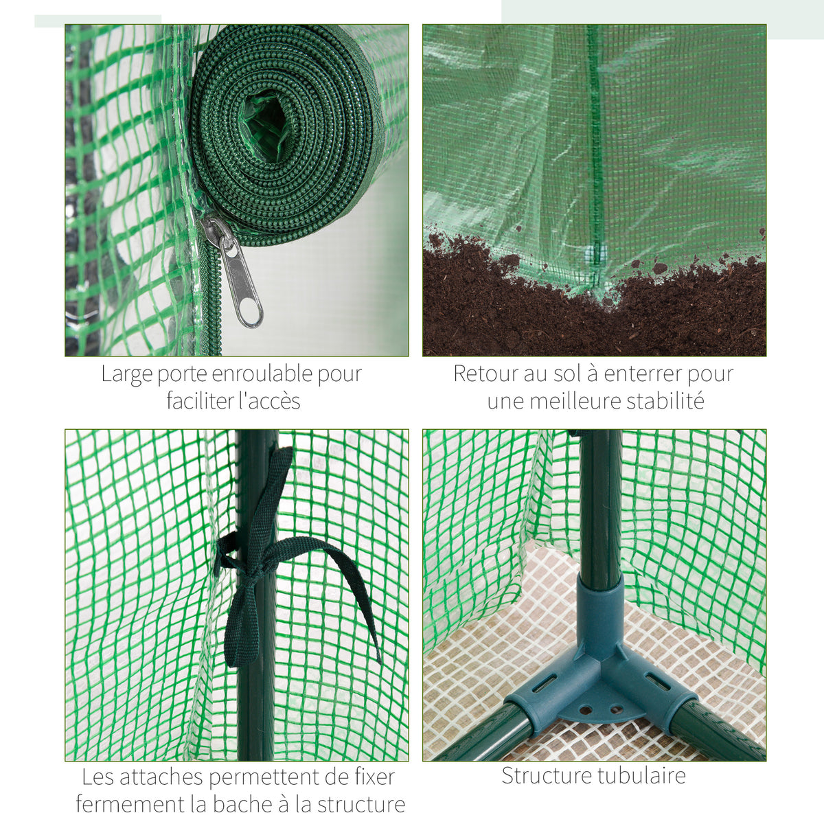 Serre de jardin, serre de balcon, bâche renforcée PE, châssis en acier, porte zippée enroulable, pour légumes plantes fleurs en toutes saisons intérieur et extérieur, 100 x 50 x 150 cm vert