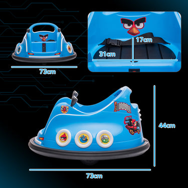 Voiture auto-tamponneuse électrique enfant 12V sous licence Angry Bird, voiture tournante 360°, 73 x 73 x 44 cm, bleu
