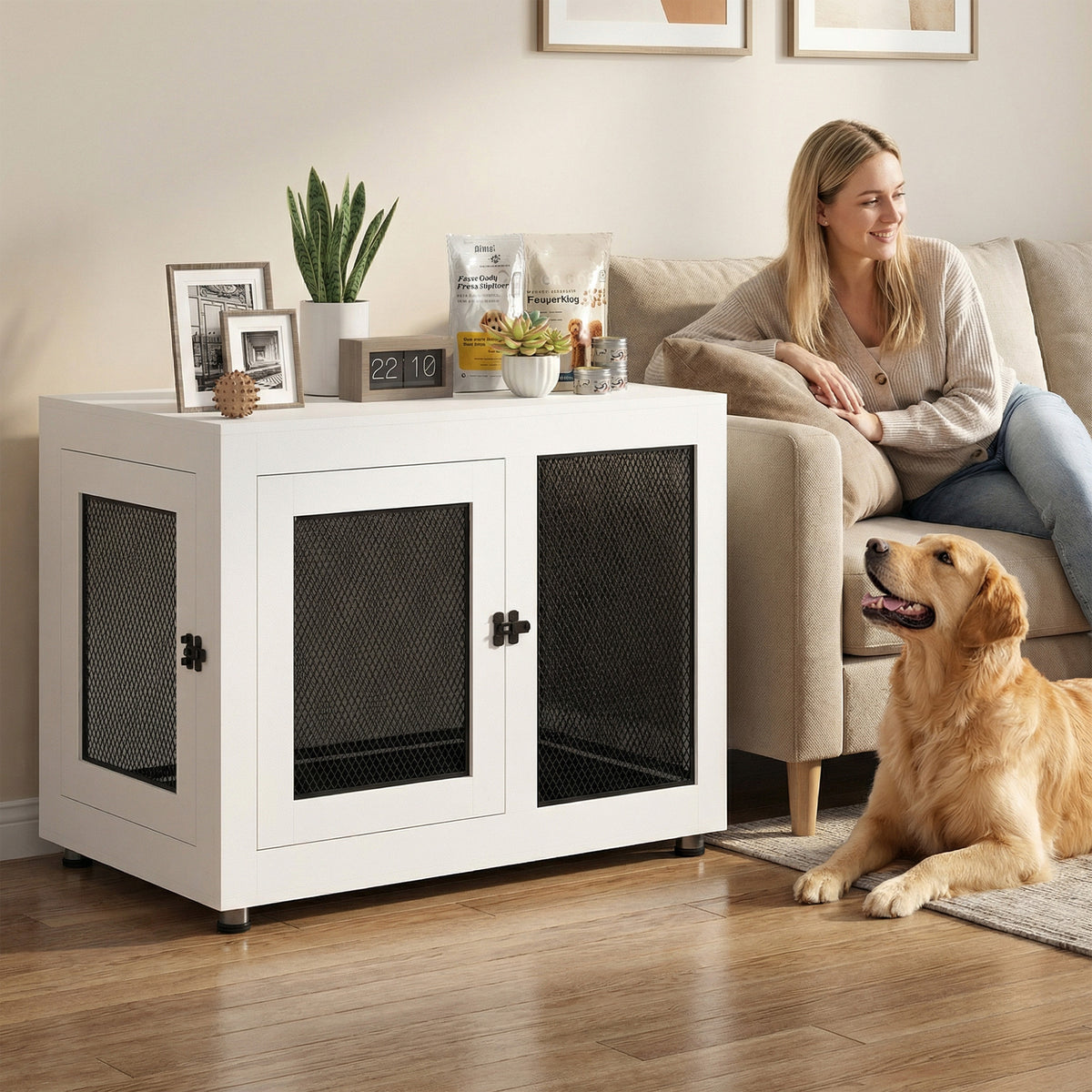 Cage pour chien cage de chien sur pied avec coussin amovible acier noir et blanc - 94 x 60 x 71,5 cm