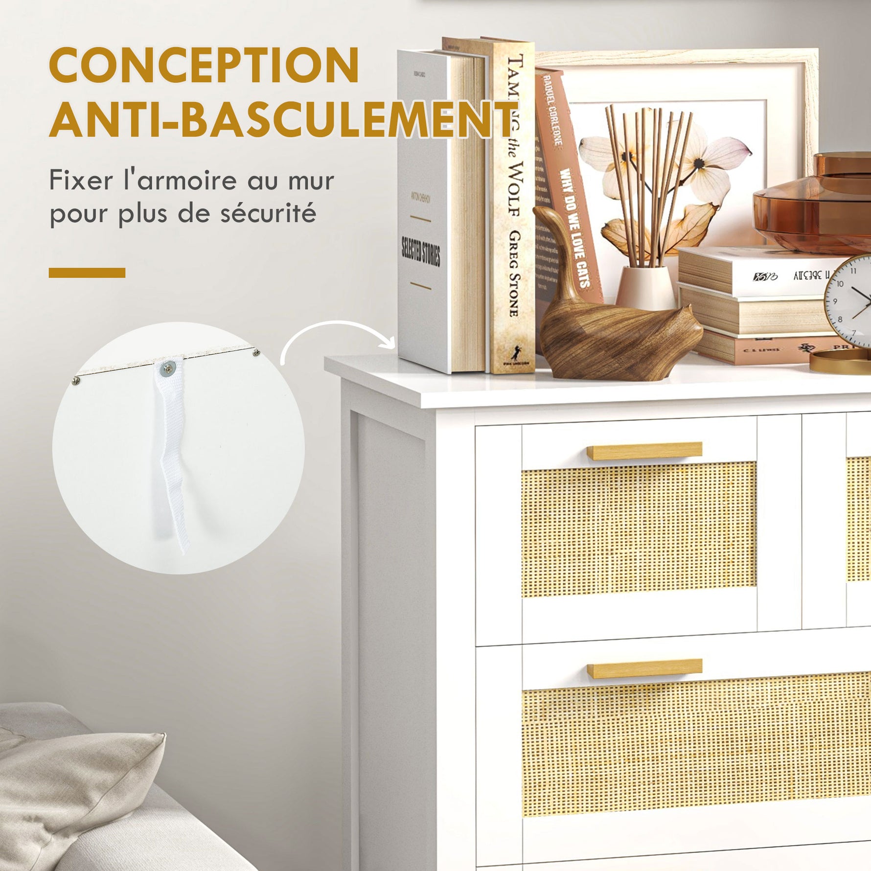 Commode 5 tiroirs poignées en bois massif glissières en métal pour bureau salon chambre à coucher 77 x 37 x 104 cm blanc