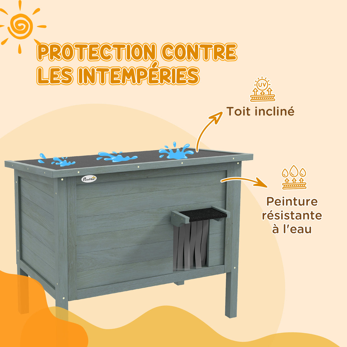 Maison pour chats niche d'extérieur en bois surélevée avec toit ouvrable isolée  85 x 50 x 68,5 cm gris foncé et noir