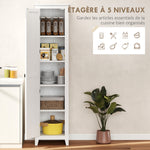 Armoire de Rangement buffet cuisine avec 2 étagères réglables- Hauteur 170 cm en Bois Blanc
