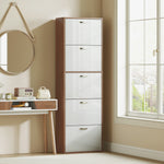 Armoire à Chaussures Meuble à Chaussures 5 Portes abattantes Bicolore Blanc Marron foncé Imitation Bois