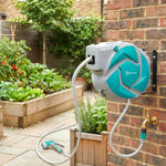 Enrouleur Tuyau Arrosage Mural Automatique 10 + 1 m, Pivotant 180°, Buse à 7 Modes, pour Jardin, 28x14x34cm, Vert