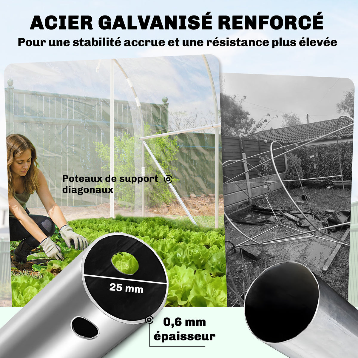 Serre tunnel de jardin 6m² serre de jardin tunnel 195x295x195cm cadre acier galvanisé, bâche PE 150g/m² transparent
